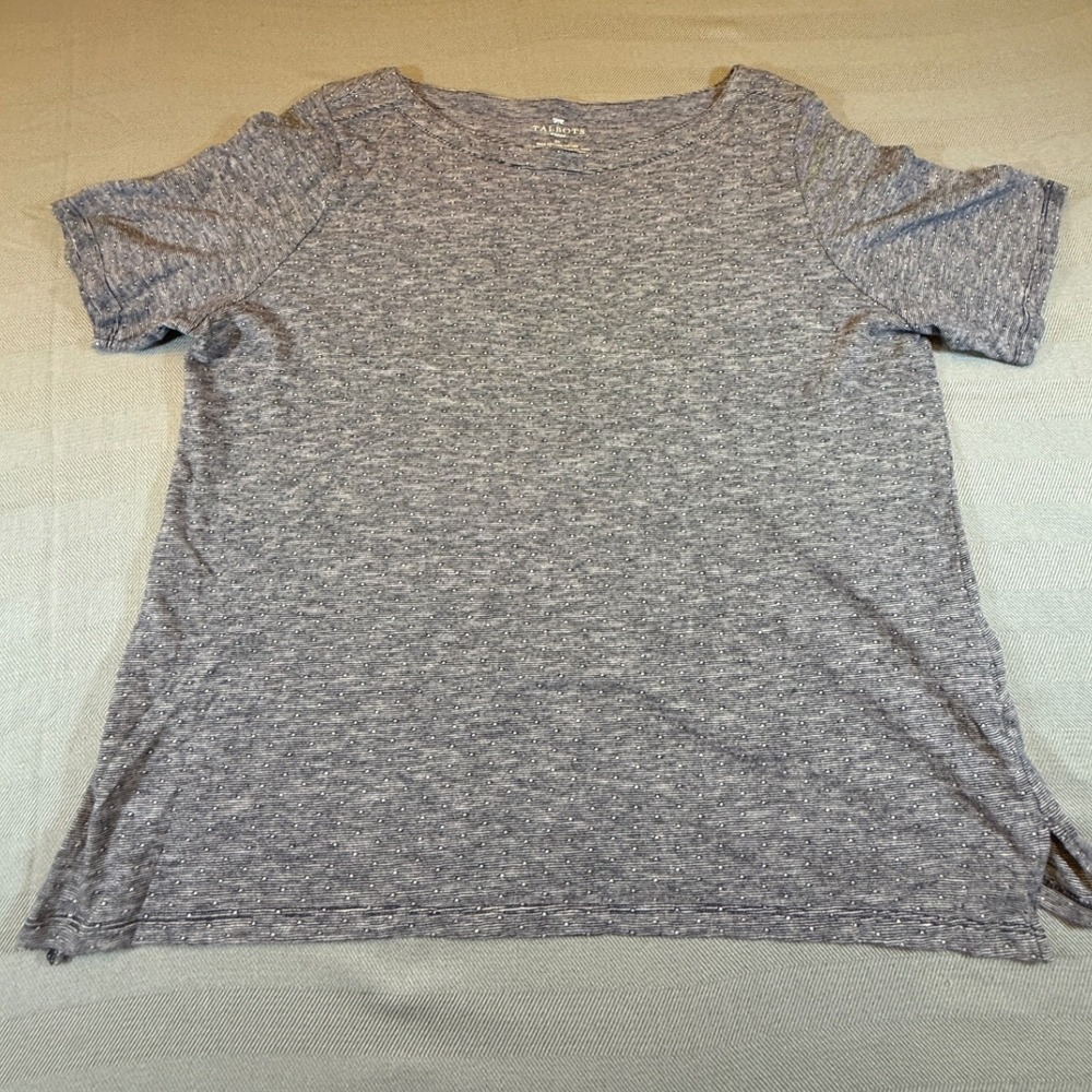 Talbots Woman 2X Navy White Striped Cotton Short Sleeve Tee PH2807 2540